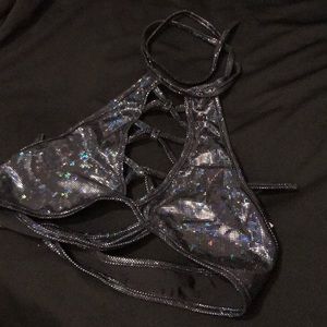 iHeartRaves Criss Cross Hologram Halter Top